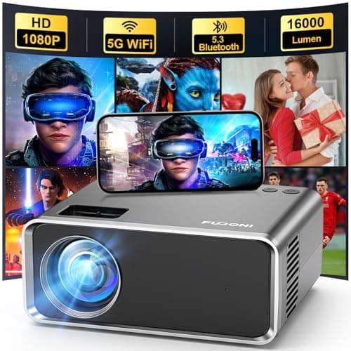 FUDONI Projector with WiFi and Bluetooth 4K Supported, Upgraded 16000L Outdoor Movie Projectors Native 1080P FHD, Video Projector for Home Theater, Compatible w/HDMI/USB/iOS/Android/Windows/TV Stick