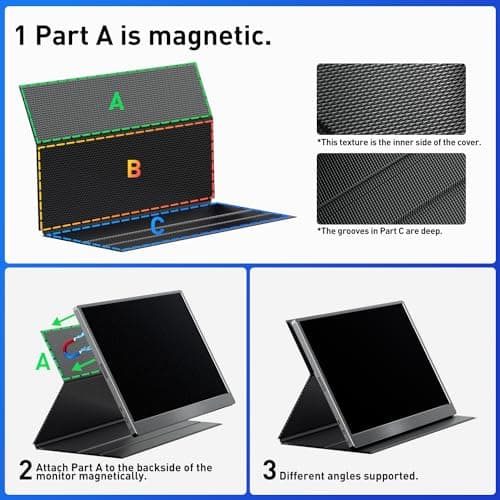 cocopar Portable Monitor 15.6 Inch 1080P FHD 60Hz 60% sRGB Travel Monitor with Speaker HDMI USB-C Second Screen for Laptop MacBook Surface PC Xbox PS4/5, VESA Mountable, with Full Cover Stand 7