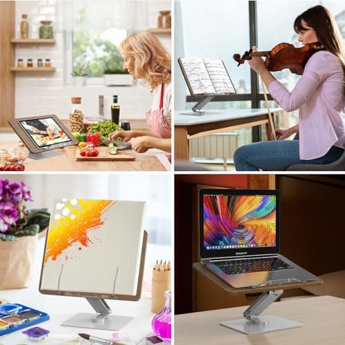 CarrieCathy Book Stand for Reading, Adjustable Holder with 360° Rotating Base & Page Clips, Foldable Desktop Book Display, Cookbook Stand, for Kitchen, Home Office, Laptop, Tablet, Kindle 7