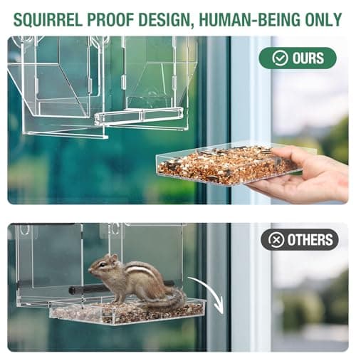 Upgraded Window Bird Feeder with Dual Side Hoppers – High Capacity Outside Birdfeeder for Window – Strong Suction Cups & Adhesive Options, Close-up Viewing for Indoor Cats & Seniors, Ideal Nature Gift 5