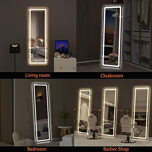 Hasipu Full Length Mirror with Lights, 56" x 16" LED Floor Mirror, Full Body Dressing Standing, Hanging Mounted Mirror for Living Room Bedroom Cloakroom, Round White 6
