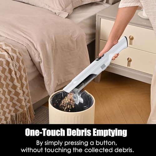 PROMOMO Handheld Vacuum Cordless, Lightweight 1.4lb with Powerful Suction, Charging Dock, Single Touch Empty and Detachable Dust Cup (Creamy White) 7