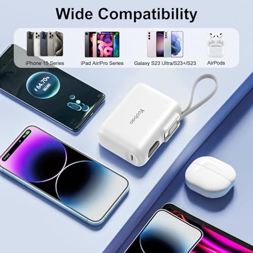 Yoobao Portable Charger with Built in Cable USB C, 10000mAh Power Bank Fast Charging, LED Display Cell Phone Travel Essentials, Battery Pack for iPhone/15/16 for Android 6