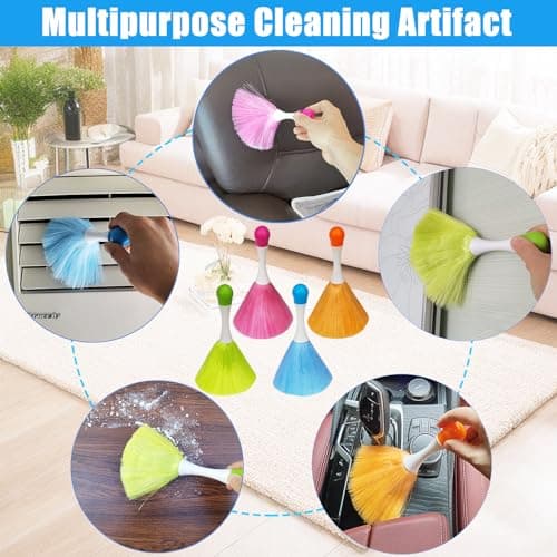 4 Pack 8" Hand Grips Microfiber Washable Duster, Suitable for Light Daily Household Dusting, Electrostatic Feather Duster Brush,Cleaning Supplies for Book,Screen,Sofa,Car,Furniture,Photo Frames 7