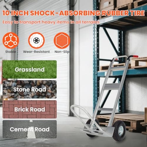 Aluminum Hand Truck Dolly Cart with 10" Pneumatic Tire,Hand Trucks Heavy Duty 600 LBS Capacity,Platform Hand Cart for Transport & Moving in Warehouse, Home, Supermarket 5