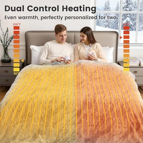 WOOMER Heated Blanket King Size 100" x 90", Electric Blanket with Dual Controllers, 0.5-12 Hours Timer & 10 Heating Levels, ETL Certified, Marble Blue Double-Sided Faux Fur, Machine Washable 6