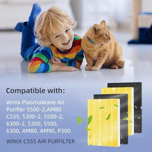 116131 Replacement Filter I for Winix C555 5500-2 Am80 Plasmawave Air Purifier True HEPA Carbon Filter,2 Set 6