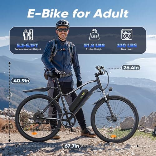 HopCycle Electric Bike - Electric Bike for Adults 500W, Up to 55 Miles, 20MPH Electric Mountain Bike, 26'' Tires Lightweight E-Bike for Commuting Mountain Road Sand 7