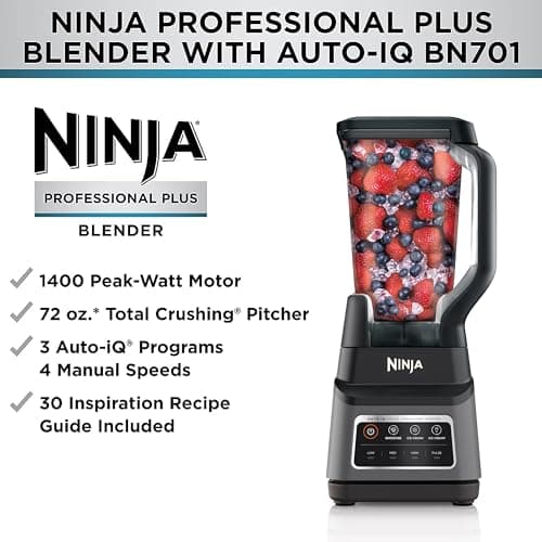 Ninja Professional Plus Blender | Max Power Smoothie Blender, Ice Cream Maker, Frozen Drink Mixer & Margarita Machine | 3 Auto IQ™ Presets, 1400 W, 72oz Total Crushing Pitcher | Dark Grey, BN701 6