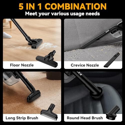 Cordless Vacuum for Dewalt 20V Battery, 5 in 1 Handheld Electric Vacuum Cleaner with 500W Powerful Motor, 46 CFM Portable Hand Vacuum with Filtration HEPA for Floor, Carpet, Car (Battery Not Included) 5