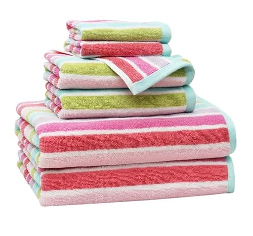 ORIGINAL KIDS 6 Piece Towel Set - 2 Bath Towels, 2 Hand Towels, 2 Washcloths - 100% Cotton - Soft Absorbent Quick Dry - Durable Pool Shower Beach - Gift - Pink Multi
