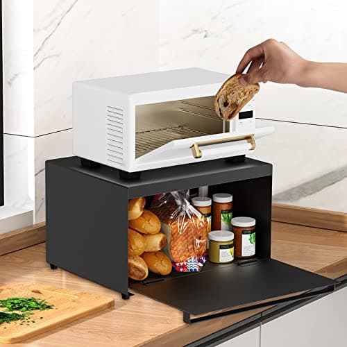 Cedwnuer Home Bread Box, Kitchen Counter Container with Magnetic Holders Large Capacity Food Storage Container Farmhouse Bread Box, Black 5