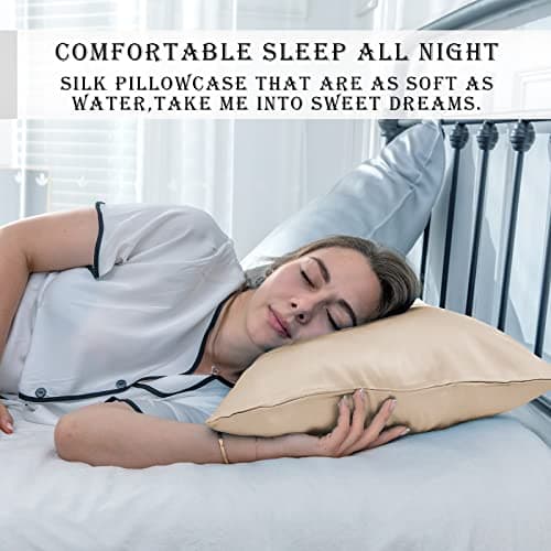 Mulberry Silk Pillowcase for Hair and Skin Standard Size 20"X 26" Pillow Case with Hidden Zipper Soft Breathable Smooth Cooling Silk Pillow Covers for Sleeping (Champagne,Standard,1Pcs) 6