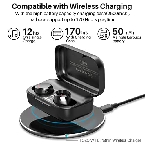 TOZO T12 Pro Wireless Earbuds Bluetooth Headphones with Qualcomm QCC3040 4 Mics CVC 8.0 Call Noise Cancelling and aptX Stereo Headset 2500mAh Wireless Charging Case IPX8 Waterproof Earphones Black 5