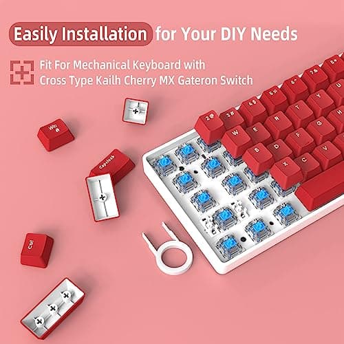 104 Key Custom PBT Keycap Set Double Shot OEM Profile for 61/68/87/98/100/104Key TKL 60% and Full Size Cherry MX Gateron Kailh Outemu Cross Type Switch US Layout Mechanical Keyboard DIY(Cherry Square) 5