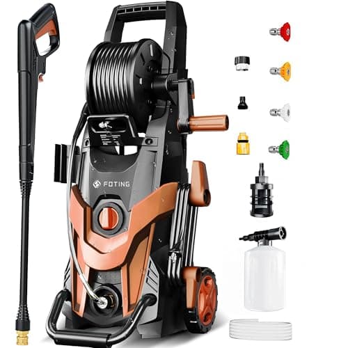 2025Upgraded Pressure Washer 4500PSI with 4 Quick Connect Nozzles,Inlet Hose & Filter, Foam Cannon for Cars/Fences/Driveways,Red