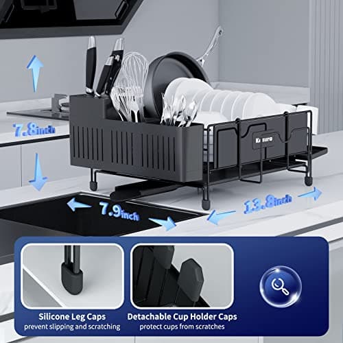 Kitsure Dish Drying Rack Large - Stainless Steel Dish Rack for Kitchen Counter, Dish Drainer with Drainboard Connected to The Sink, Dish Holder for Cups, Cutlery & Cutting Board, Black 6