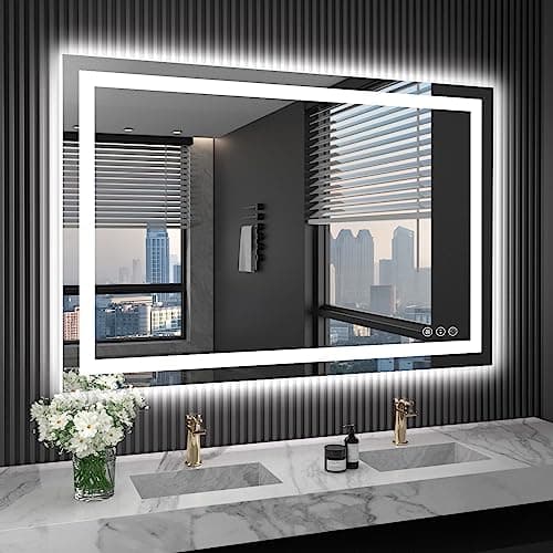 LOAAO 40X32 LED Bathroom Mirror with Lights, Anti-Fog, Dimmable, Backlit + Front Lit, Lighted Bathroom Vanity Mirror for Wall, Memory Function, Waterproof, Tempered Glass