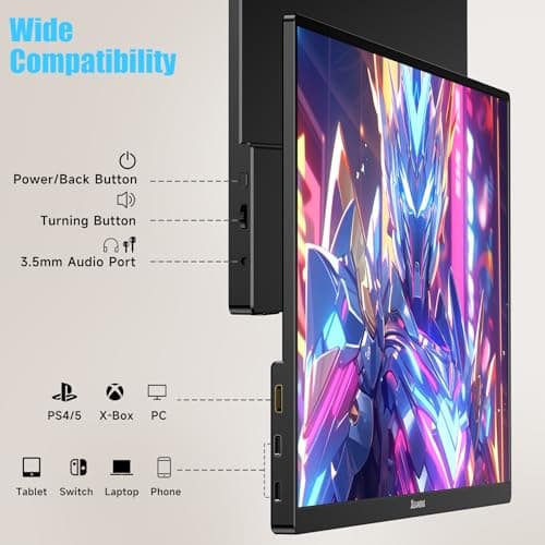 XGaming Portable Monitor 15.6 Inch 1080P FHD IPS USB-C Laptop Monitor, HDMI Computer Display w/Smart Cover & Speakers, Ultra Slim HDR Gaming External Screen for Laptop PC Phone Mac Xbox PS4 Switch 7