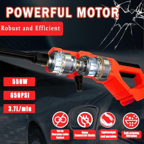Cordless Pressure Washer for Milwaukee 18V Battery 650PSI Portable Power Washer 48-11-1850,Power Washer with 6 in 1 Nozzle for Car Cleaning (Battery Not Included) 6