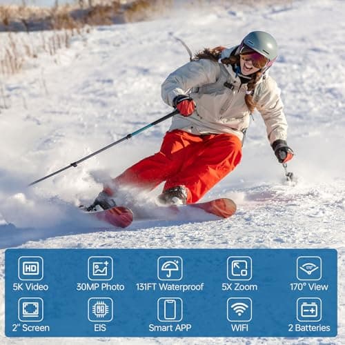 Action Camera 5K30FPS, Waterproof Camera Underwater 131FT with EIS, WiFi App, Remote Control, 64GB Card, 2x1350 mAh Batteries, 170° Wide Angle, Sports Helmet Bike Video Camera 6