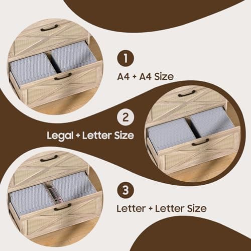 Lateral File Cabinet 2 Drawer File Cabinet with Charging Station for Legal/Letter/A4 Size Hanging Files, Modern Farmhouse Large Rattan Wood File Storage Cabinet for Home Office Furniture(Natural) 5