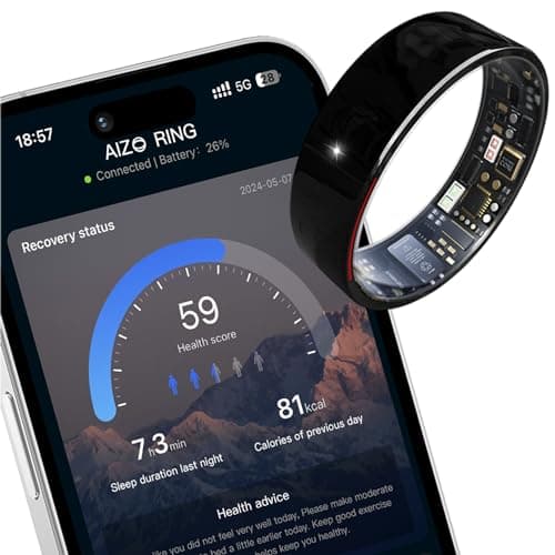 AMZAIZO Smart Ring Health Fitness Tracker,Sleep&Exercise Monitor Heart Rate,Blood Oxygen,Temp,Steps,Distance,Calories,Event Reminders,Air Gestures,SOS,5ATM Waterproof,for iOS & Android (#10)