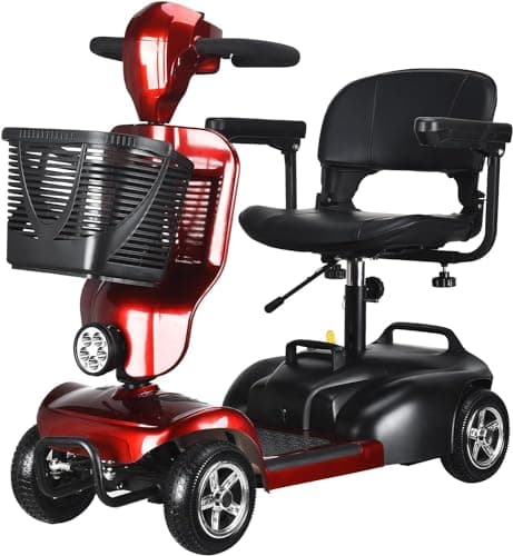 PENGJIE Electric Mobility Scooter for Adults Wheelchair Device for Travel, Elderly, 300 lbs Max Weight, 4-Wheel Powered Mobility Scooters for Seniors wiht Two Baskets (M1-Rose 1)