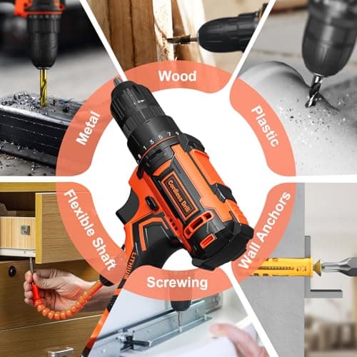 Cordless Drill Set, VIWKO 20V Power Drill with Power Pack 2.0Ah and Charger, 3/8-Inch Keyless Chuck Electric drill, 25+1 Position, 42pcs Drilldriver Bits/Screws for DIY Projects (Orange) 7