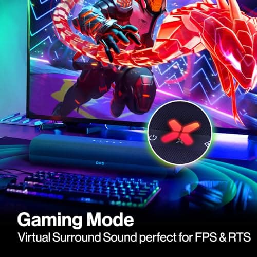 OXS Thunder Lite PC Gaming Soundbar, Sound Bars for TV with Virtual Surround Sound, 2 Full-Range Drivers, Bass Tube, Compact Design, HDMI/AUX/Optical Compatible, Bluetooth 5.0 Wireless Connection 6