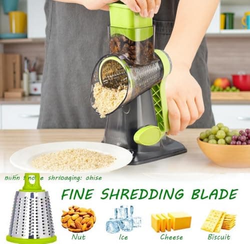 Eleko Meyar Cheese Grater with Handle, Multifunctional Manual Rotary Cheese Grater - Cheese Shredder Easily Chop Carrots, Potatoes, Vegetables and Fruits and Easy to Clean(Grey green) 6