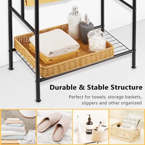 ALHAKIN Towel Racks for Bathroom, 43'' Tall 3 Tier Bathroom Towel Rack Stand with Storage Shelves, Freestanding Towel Drying Rack Pool Towel Rack for Outdoor, Black Blanket Rack Holder 5
