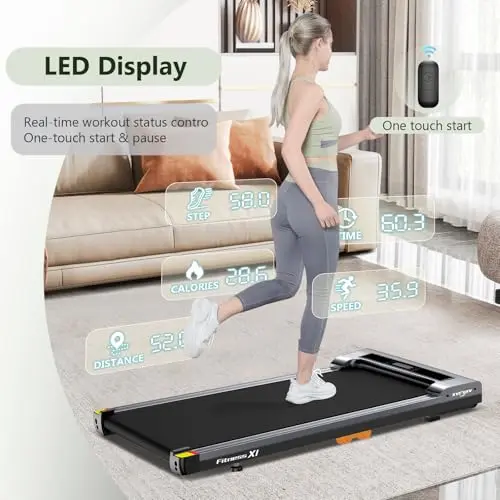 Walking Pad Treadmill, Under Desk Treadmill for Home and Office, Electric Portable Walking Pad with LED Display Remote Control, 2.5 HP 300 lbs Capacity (Gray-Classic) 7
