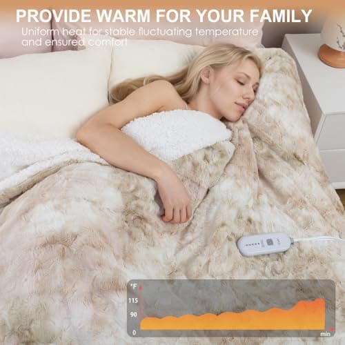 Dowin Electric Blanket King Size, Faux Fur & Sherpa Heated Blankets 100"x 90",Large Dual Controllers Warm Heating Blanket, 5 Heating Levels &10Hrs Auto Off, Over-Heat Protect (Beige) 2