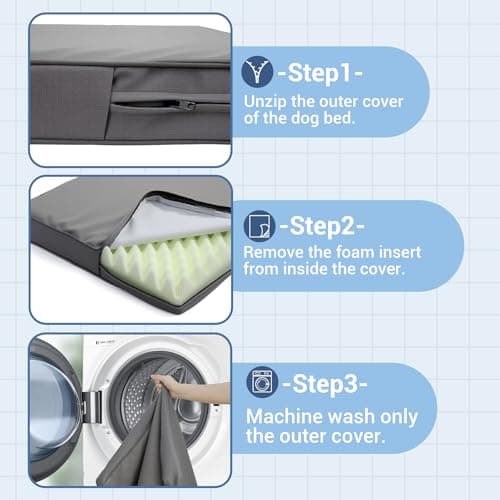 Vonabem Outdoor Waterproof Dog Bed Washable, XL Large Crate Pad 42 inch, Wipeable Leather Pet beds with Removable Cover, Foam Orthopedic Anti-Slip Kennel Pads Reversible, 41"x27" Grey 7