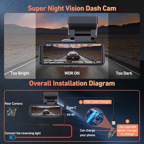 Car Camera - Dash Cam Front and Rear, 4K Dash Camera for Cars Built-in 5.8G WiFi GPS ADAS Dashcam,3.2" IPS Screen Dash Cam with Free 32GB Card,G-Sensor,Loop Recording,WDR,Night Vision Dashboard Camera 7