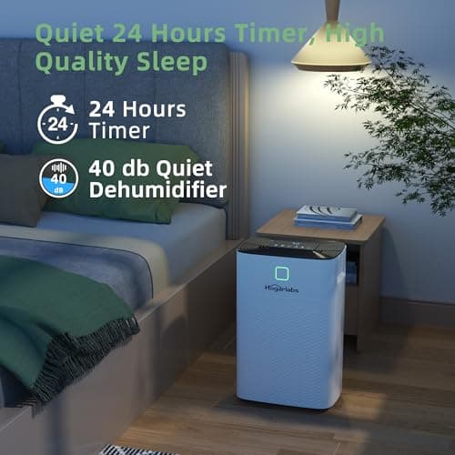 HOGARLABS 50 Pint Dehumidifiers for Home and Basements, with 3 Working Modes, Overflow Protection, and Auto Shut off Restart. Ultra Silent Dehumidifier with Drain Hose and Digital Control Panel. 5