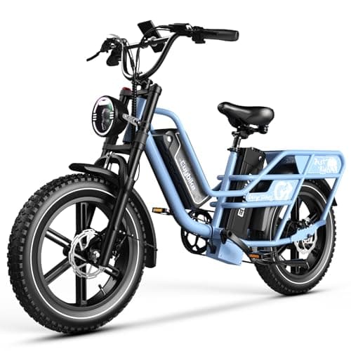 Dual Battery Electric Bike for Adults, Cargo Ebike with 48V 60AH Removable Battery Up to 160 Miles, 1450W Peak Motor 34MPH Electric Bicycle, 20" x 4" Fat Tire 7 Speed Hydraulic Disc Brakes E Bike Blue
