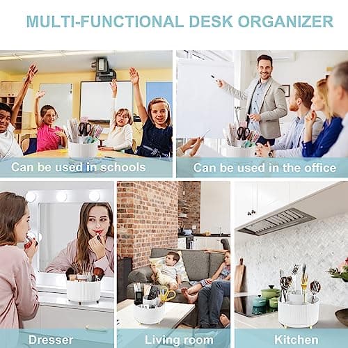 Cayxenful Pencil Holder For Desk,5 Slots 360°Degree Rotating Desk Organizers And Accessories,Desktop Storage Stationery Supplies Organizer, Cute Pencil Cup Pot For Office, School, Home (B-White) 5