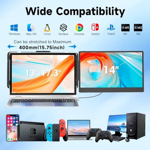 KEFEYA Laptop Screen Extender, 14" Portable Monitor for Laptops 13-17", 1080P FHD IPS Monitor Extender for Laptop with USB-C/HDMI Port, Plug n Play for Windows/Chrome/Mac/Switch/PS5 5