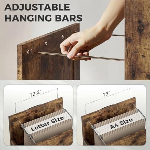 HOMCOM 3 Drawer File Cabinet with Silent Slides, Vertical Filing Cabinet for Hanging A4/Letter Size, Rustic Farmhouse Printer Stand with Storage for Home Office, Rustic Brown 6