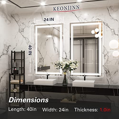 Keonjinn LED Bathroom Mirror with Lights, 40 x 24 Inch Front Lighted Vanity Mirror, HD Tempered Glass, UL-Listed LED Driver, Anti-Fog, 6000K Dimmale, Memory Function, Easy Installation 7