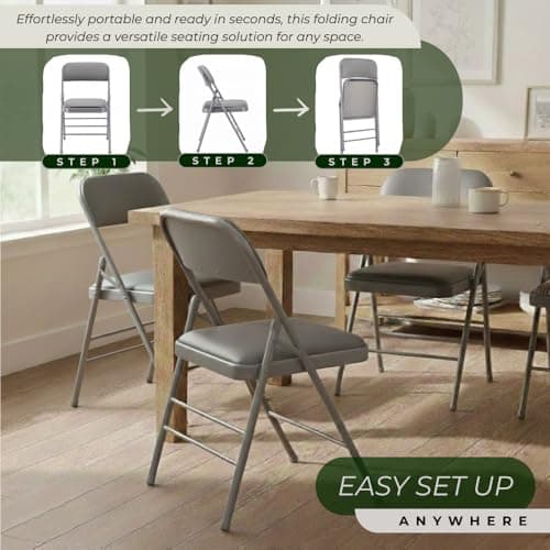 Amazing for less Pack of 2 (Fabric/Vinyl) Steel Frame Metal Foam Padded Folding Chairs (Black, Gray, White) (2-Pack - Vinyl Gray) 6