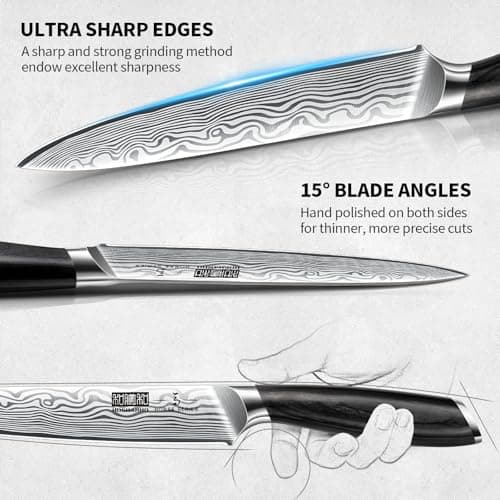 HOSHANHO 5 Pieces Knife Set, Professional Powder Steel Chef Knife Set, Ultra Sharp Japanese Kitchen Knives Set with Ergonomic Pakkawood Handle 4