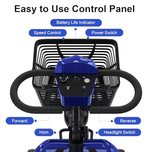 4 Wheel All Terrain Mobility Scooter for Adults, 265 lbs Weight Capacity, Foldable Electric Scooter with 250W Motor, 14 Miles Range, Adjustable Seat & Basket, LED Light(Blue) 5