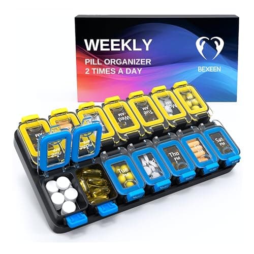 Large Weekly Pill Organizer 2 Times a Day – AM/PM Medicine Organizer with Thick Silicone Seal, Upgraded Secure Locks, Moisture-Proof Pill Box with Removable Rows for Travel, Fits Large Supplements