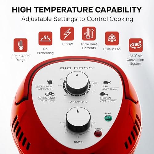 Big Boss 16Qt Large Glass Air Fryer Non Toxic – Large Halogen Oven Cooker with 50+ Air Fryers Recipe Book for Meals for Entire Family, Healthier Oil-Free Crispy Foods As Seen on TikTok 5