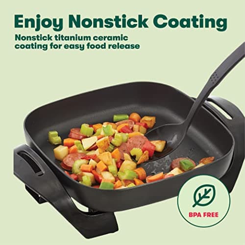 bella Electric Skillet and Frying Pan with Glass Lid, Nonstick Coating, Cool Touch Handles, Removable Heating Probe, Dishwasher Safe, 12 x 12 inch, Black, PFOA & PTFE Free 5