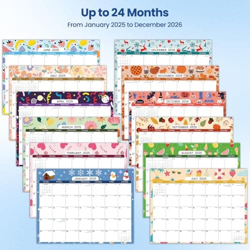 2025-2026 Magnetic Calendar for Refrigerator with 2 Pack Magnetic Note Pad for Fridge, 2 Year from January 2025 to December 2026 with Seasonal Patterns, Aesthetic Magnet Wall Calendar - 11''*8.5'' 5