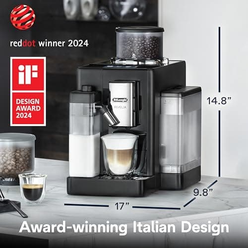 De'Longhi Rivelia Automatic Espresso Machine with Grinder & Milk Frother – All-in-One Coffee Maker, Hot & Iced Latte, Cappuccino, Bean Switch System, Burr Grinder, Compact Italian Design, Black 6
